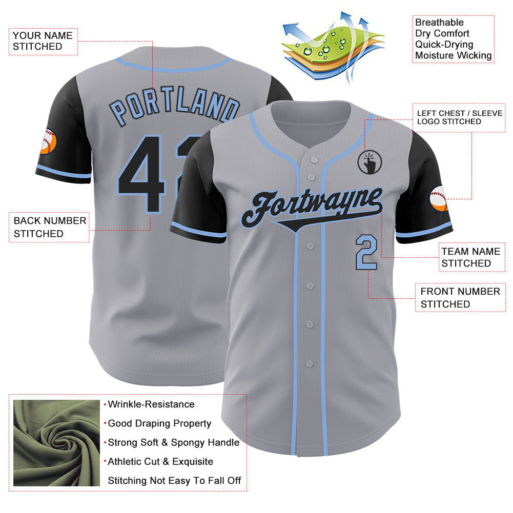 Custom Gray Black-Light Blue Authentic Two Tone Baseball Jersey - Sky-Custom
