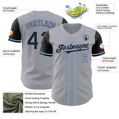 Custom Gray Black-Light Blue Authentic Two Tone Baseball Jersey - Sky-Custom