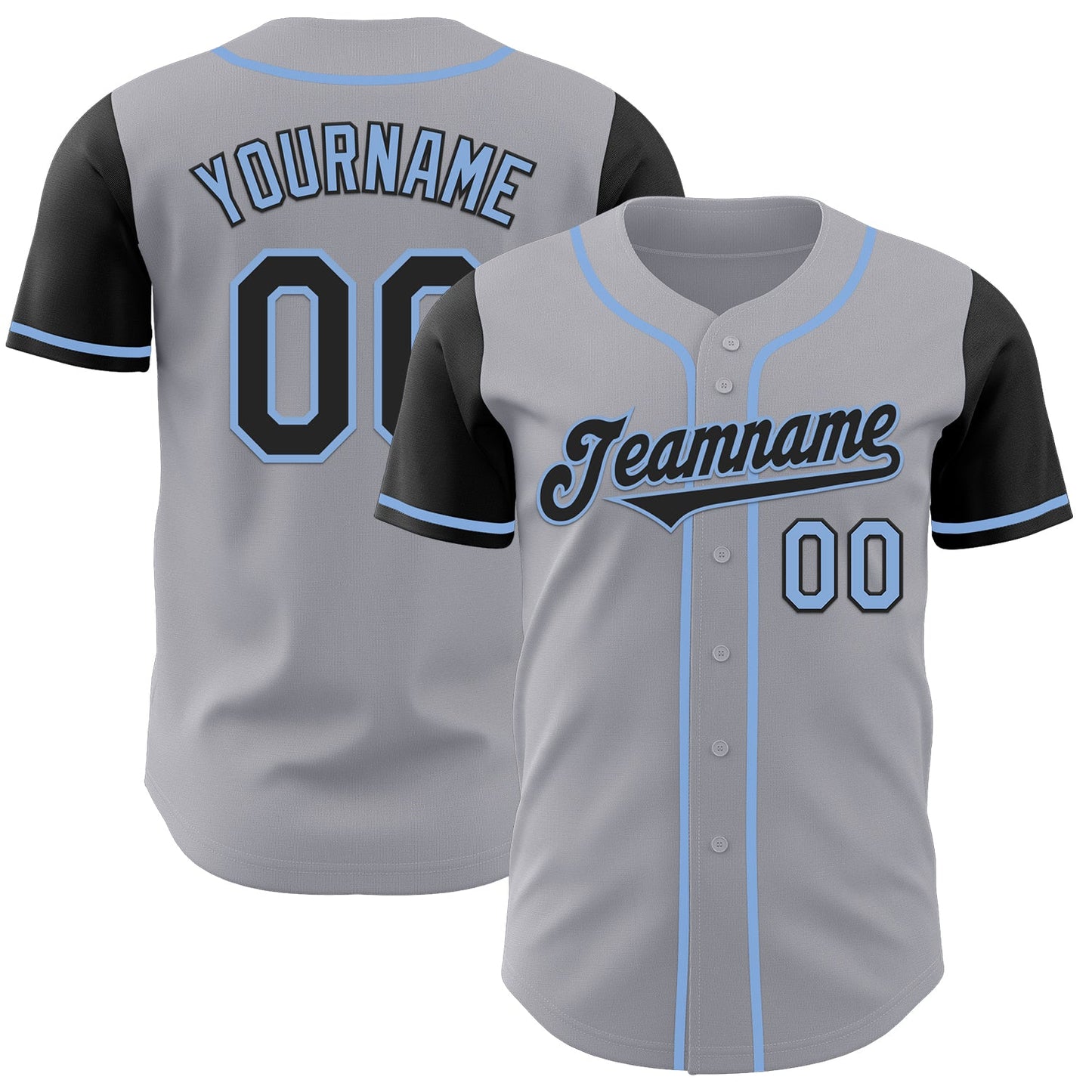 Custom Gray Black-Light Blue Authentic Two Tone Baseball Jersey - Sky-Custom