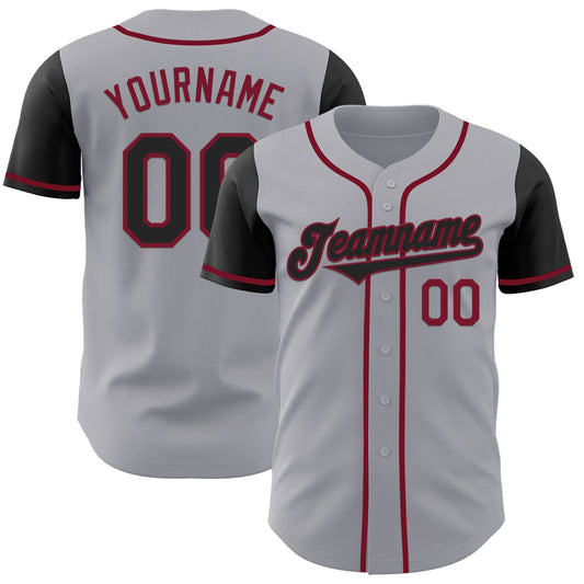 Custom Gray Black-Crimson Authentic Two Tone Baseball Jersey - Sky-Custom