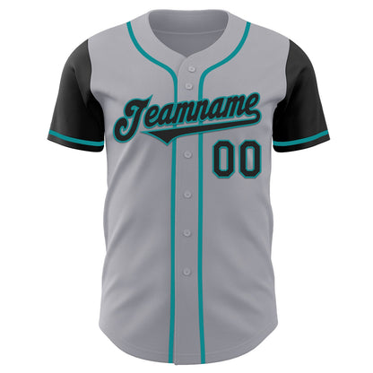 Custom Gray Black-Teal Authentic Two Tone Baseball Jersey - Sky-Custom