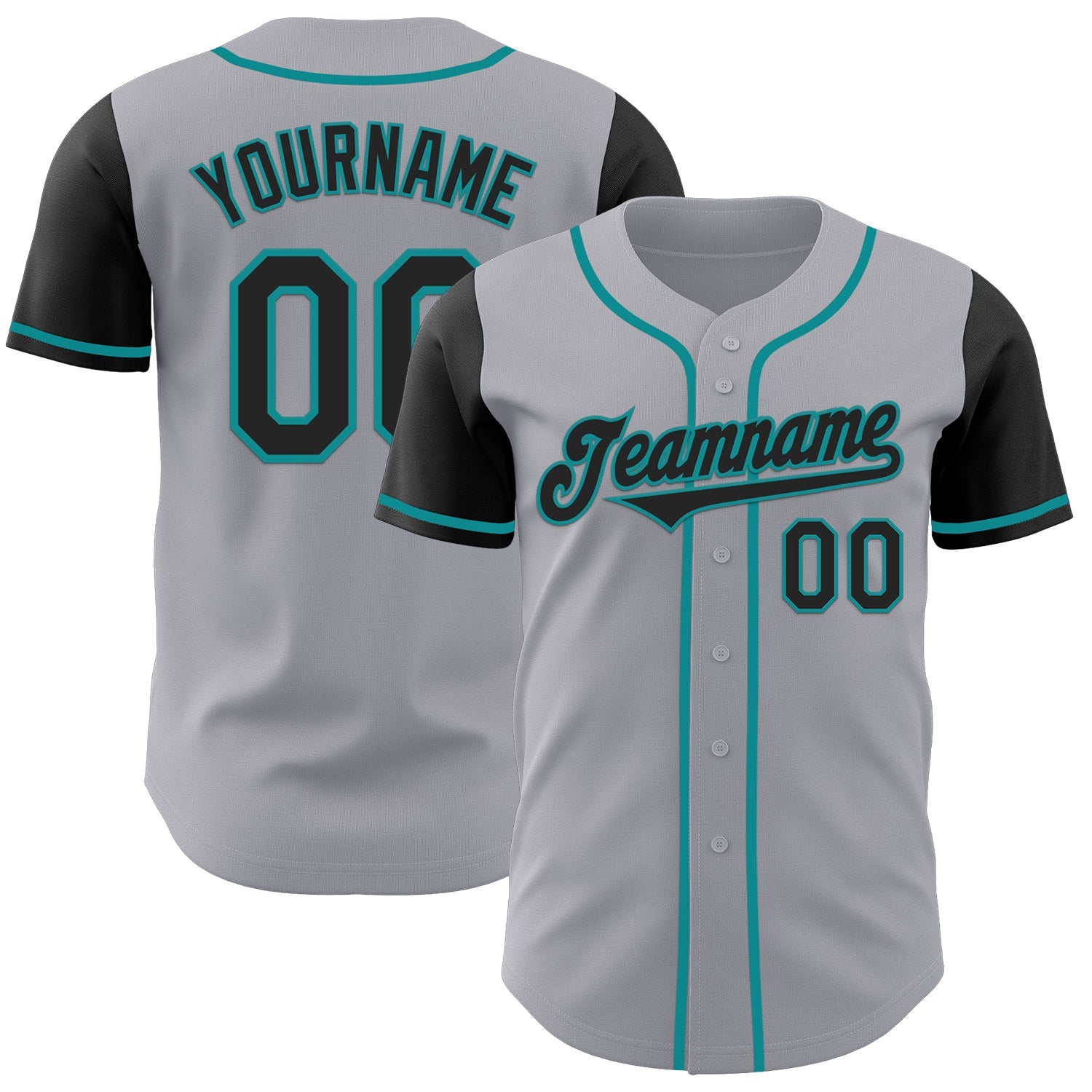 Custom Gray Black-Teal Authentic Two Tone Baseball Jersey - Sky-Custom