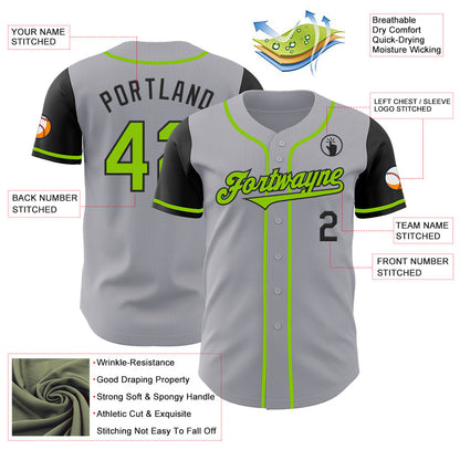 Custom Gray Neon Green-Black Authentic Two Tone Baseball Jersey - Sky-Custom
