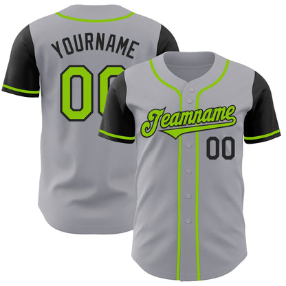 Custom Gray Neon Green-Black Authentic Two Tone Baseball Jersey - Sky-Custom