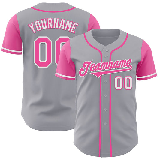 Custom Gray Pink-White Authentic Two Tone Baseball Jersey - Sky-Custom