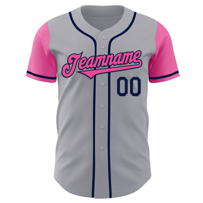 Custom Gray Pink-Navy Authentic Two Tone Baseball Jersey - Sky-Custom