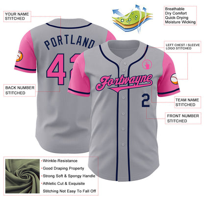 Custom Gray Pink-Navy Authentic Two Tone Baseball Jersey - Sky-Custom