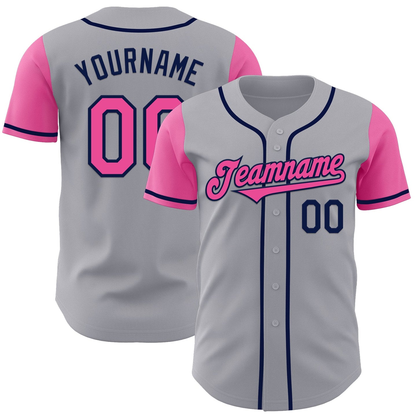 Custom Gray Pink-Navy Authentic Two Tone Baseball Jersey - Sky-Custom