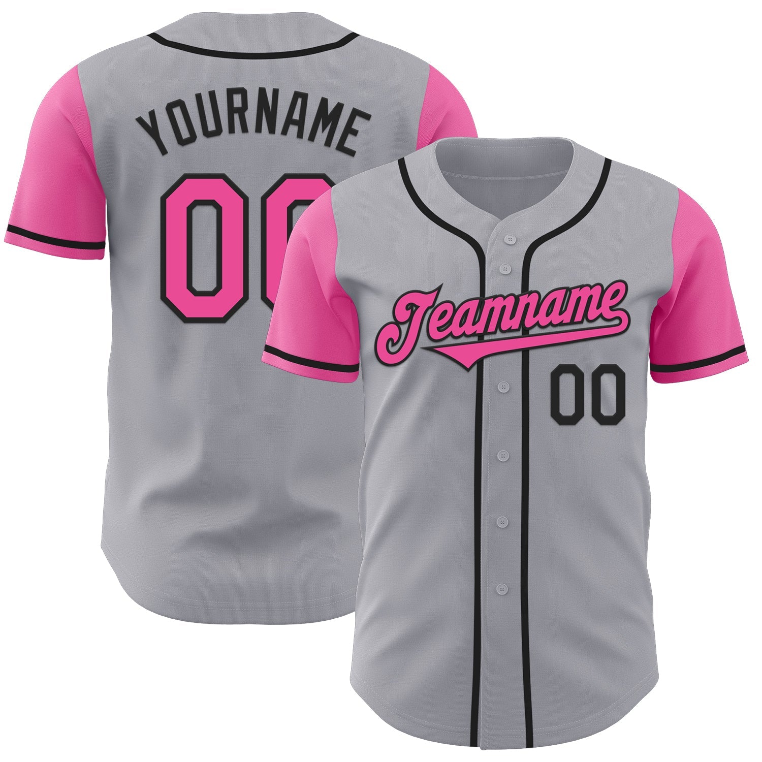 Custom Gray Pink-Black Authentic Two Tone Baseball Jersey - Sky-Custom