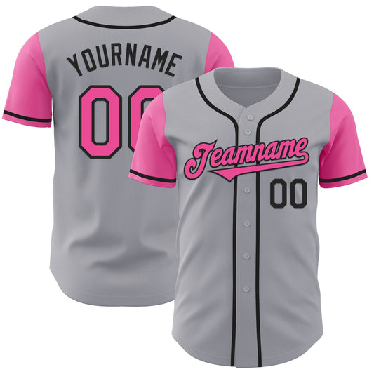 Custom Gray Pink-Black Authentic Two Tone Baseball Jersey - Sky-Custom