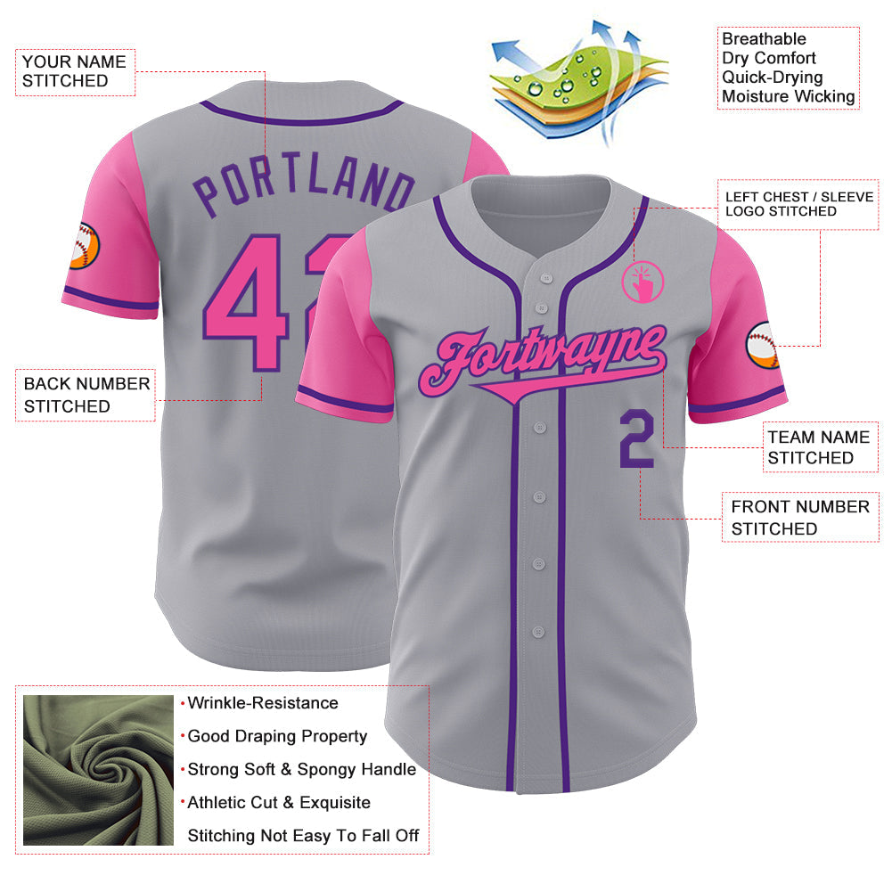 Custom Gray Pink-Purple Authentic Two Tone Baseball Jersey - Sky-Custom