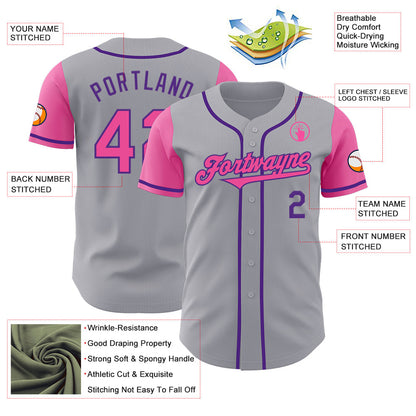 Custom Gray Pink-Purple Authentic Two Tone Baseball Jersey - Sky-Custom
