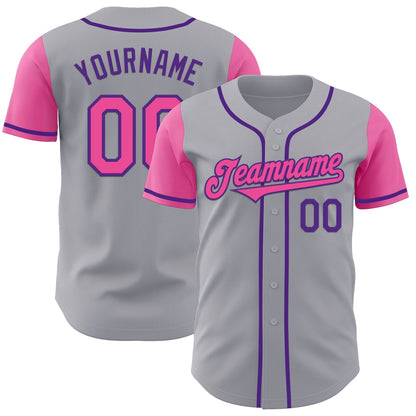 Custom Gray Pink-Purple Authentic Two Tone Baseball Jersey - Sky-Custom