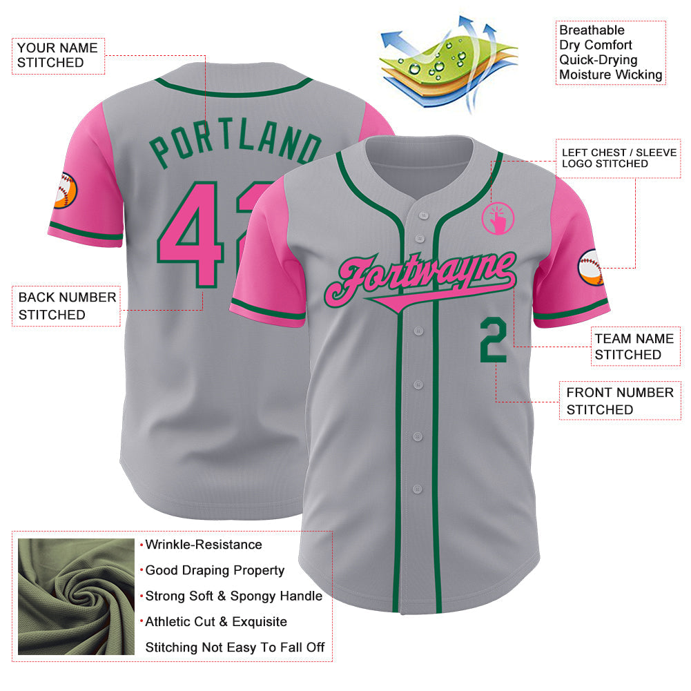 Custom Gray Pink-Kelly Green Authentic Two Tone Baseball Jersey - Sky-Custom
