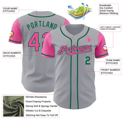 Custom Gray Pink-Kelly Green Authentic Two Tone Baseball Jersey - Sky-Custom