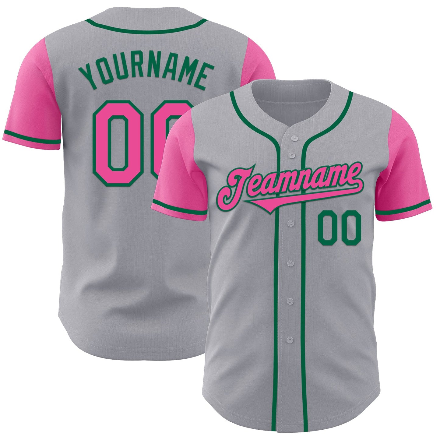 Custom Gray Pink-Kelly Green Authentic Two Tone Baseball Jersey - Sky-Custom