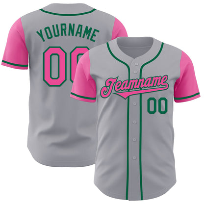 Custom Gray Pink-Kelly Green Authentic Two Tone Baseball Jersey - Sky-Custom