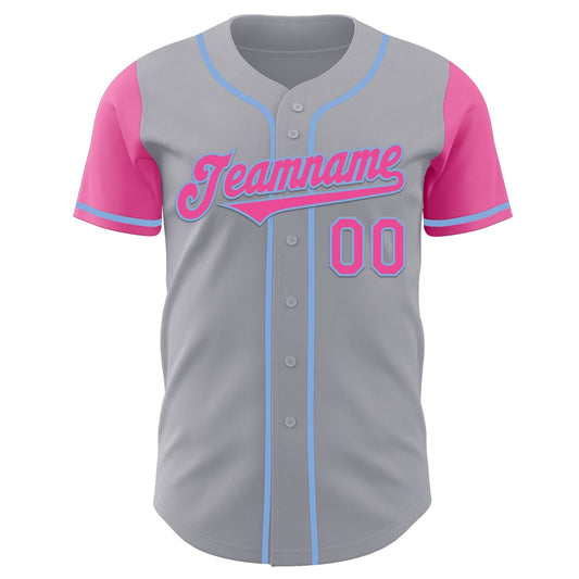 Custom Gray Pink-Light Blue Authentic Two Tone Baseball Jersey - Sky-Custom