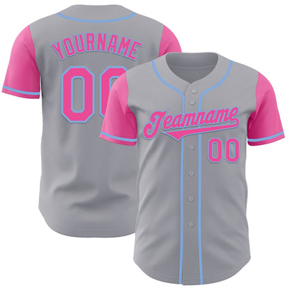 Custom Gray Pink-Light Blue Authentic Two Tone Baseball Jersey - Sky-Custom