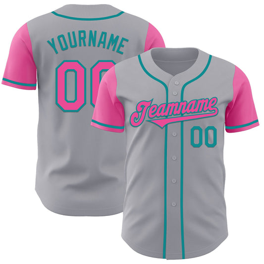 Custom Gray Pink-Teal Authentic Two Tone Baseball Jersey - Sky-Custom