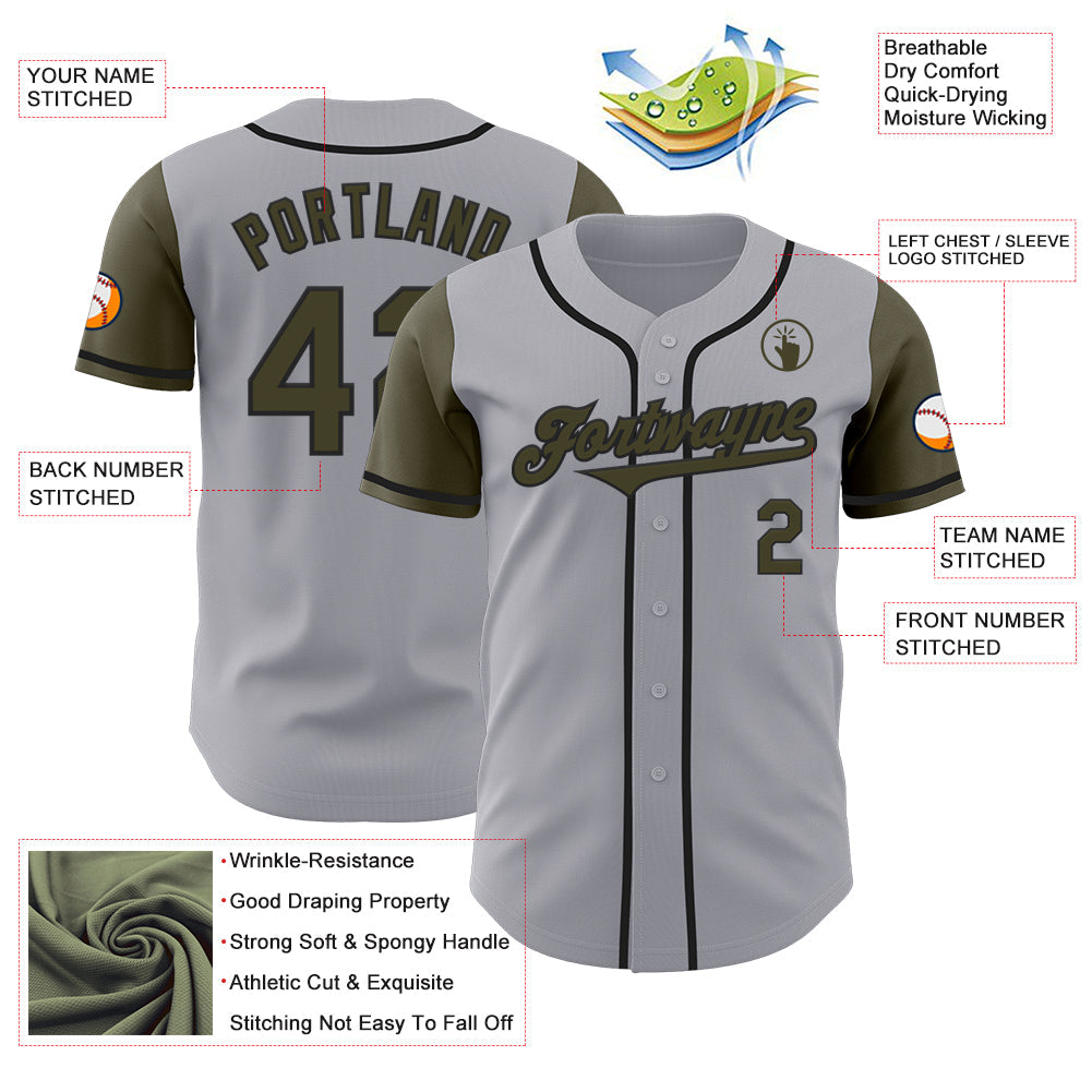 Custom Gray Olive-Black Authentic Two Tone Baseball Jersey - Sky-Custom