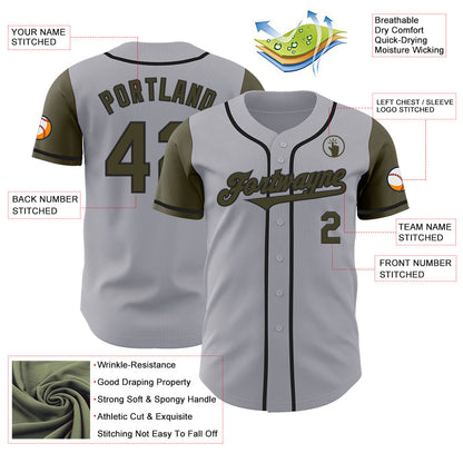 Custom Gray Olive-Black Authentic Two Tone Baseball Jersey - Sky-Custom