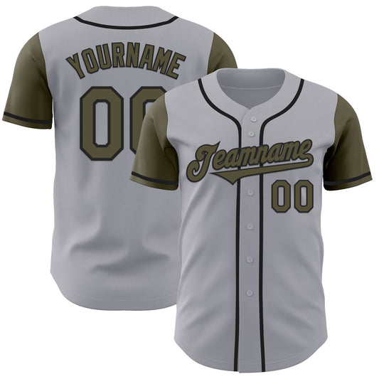 Custom Gray Olive-Black Authentic Two Tone Baseball Jersey - Sky-Custom