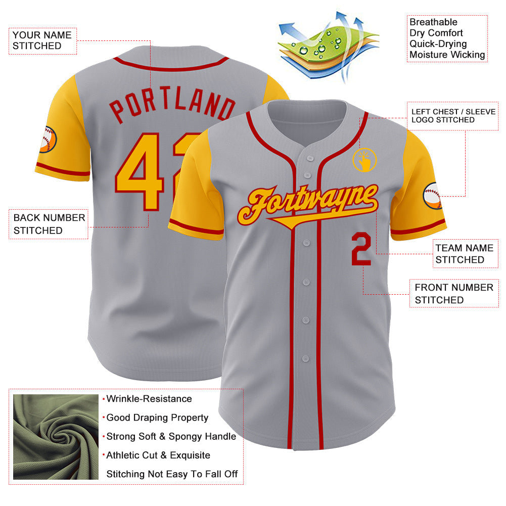 Custom Gray Gold-Red Authentic Two Tone Baseball Jersey - Sky-Custom