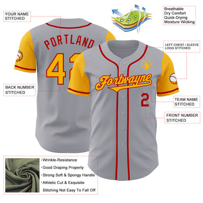 Custom Gray Gold-Red Authentic Two Tone Baseball Jersey - Sky-Custom