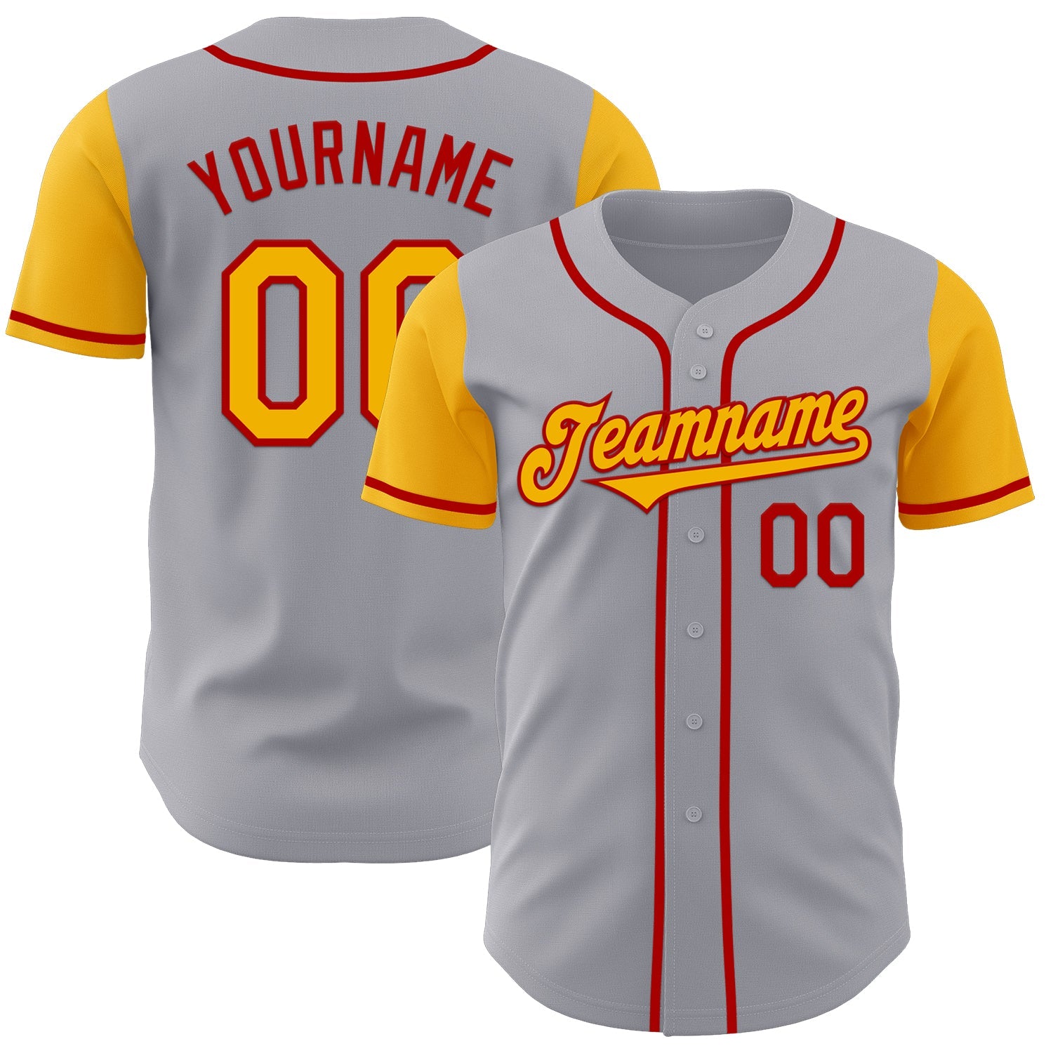 Custom Gray Gold-Red Authentic Two Tone Baseball Jersey - Sky-Custom