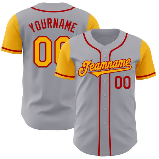 Custom Gray Gold-Red Authentic Two Tone Baseball Jersey - Sky-Custom