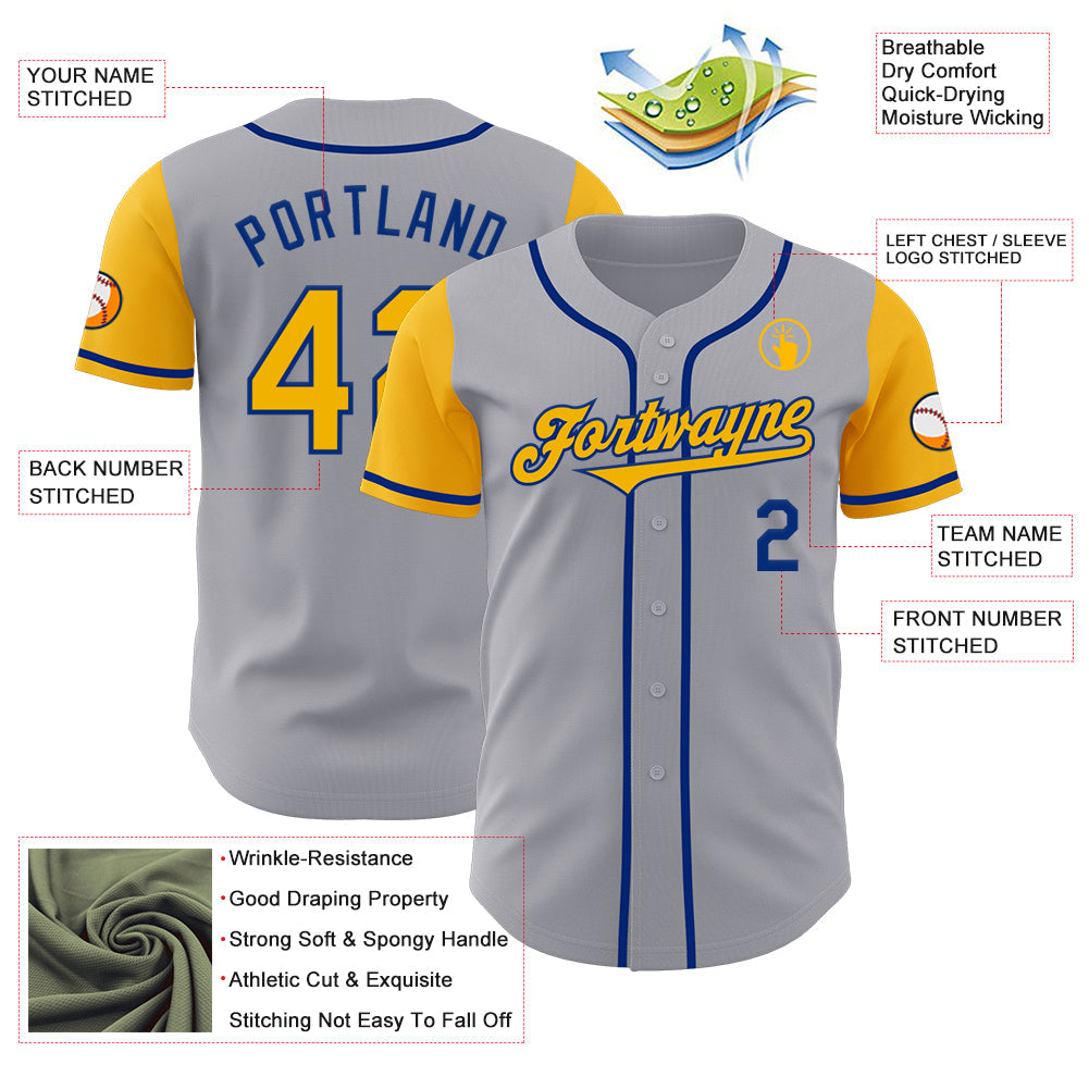 Custom Gray Gold-Royal Authentic Two Tone Baseball Jersey - Sky-Custom