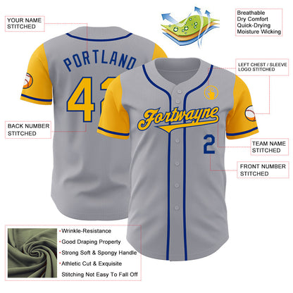 Custom Gray Gold-Royal Authentic Two Tone Baseball Jersey - Sky-Custom