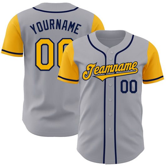Custom Gray Gold-Navy Authentic Two Tone Baseball Jersey - Sky-Custom