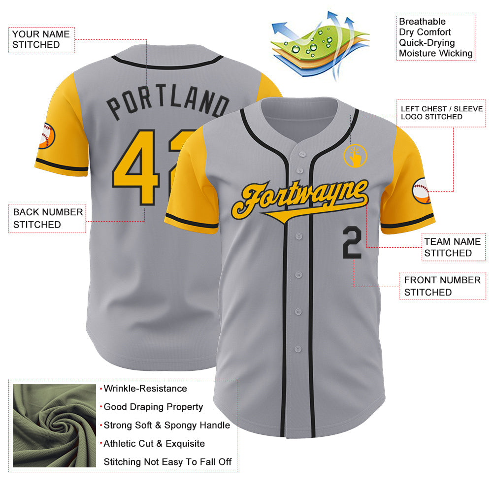Custom Gray Gold-Black Authentic Two Tone Baseball Jersey - Sky-Custom