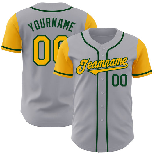 Custom Gray Gold-Green Authentic Two Tone Baseball Jersey - Sky-Custom