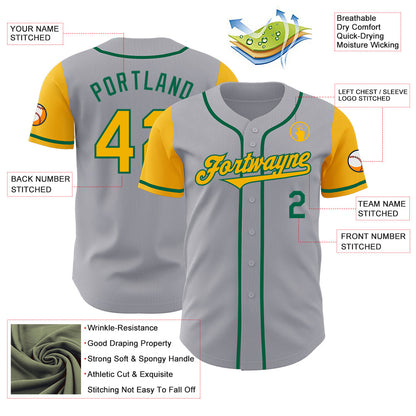 Custom Gray Gold-Kelly Green Authentic Two Tone Baseball Jersey - Sky-Custom