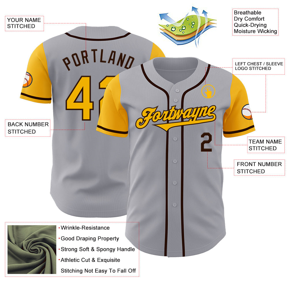 Custom Gray Gold-Brown Authentic Two Tone Baseball Jersey - Sky-Custom