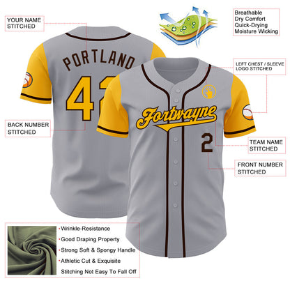 Custom Gray Gold-Brown Authentic Two Tone Baseball Jersey - Sky-Custom