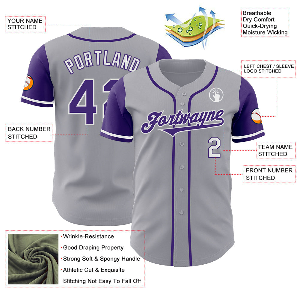 Custom Gray Purple-White Authentic Two Tone Baseball Jersey - Sky-Custom