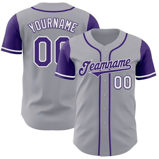 Custom Gray Purple-White Authentic Two Tone Baseball Jersey - Sky-Custom