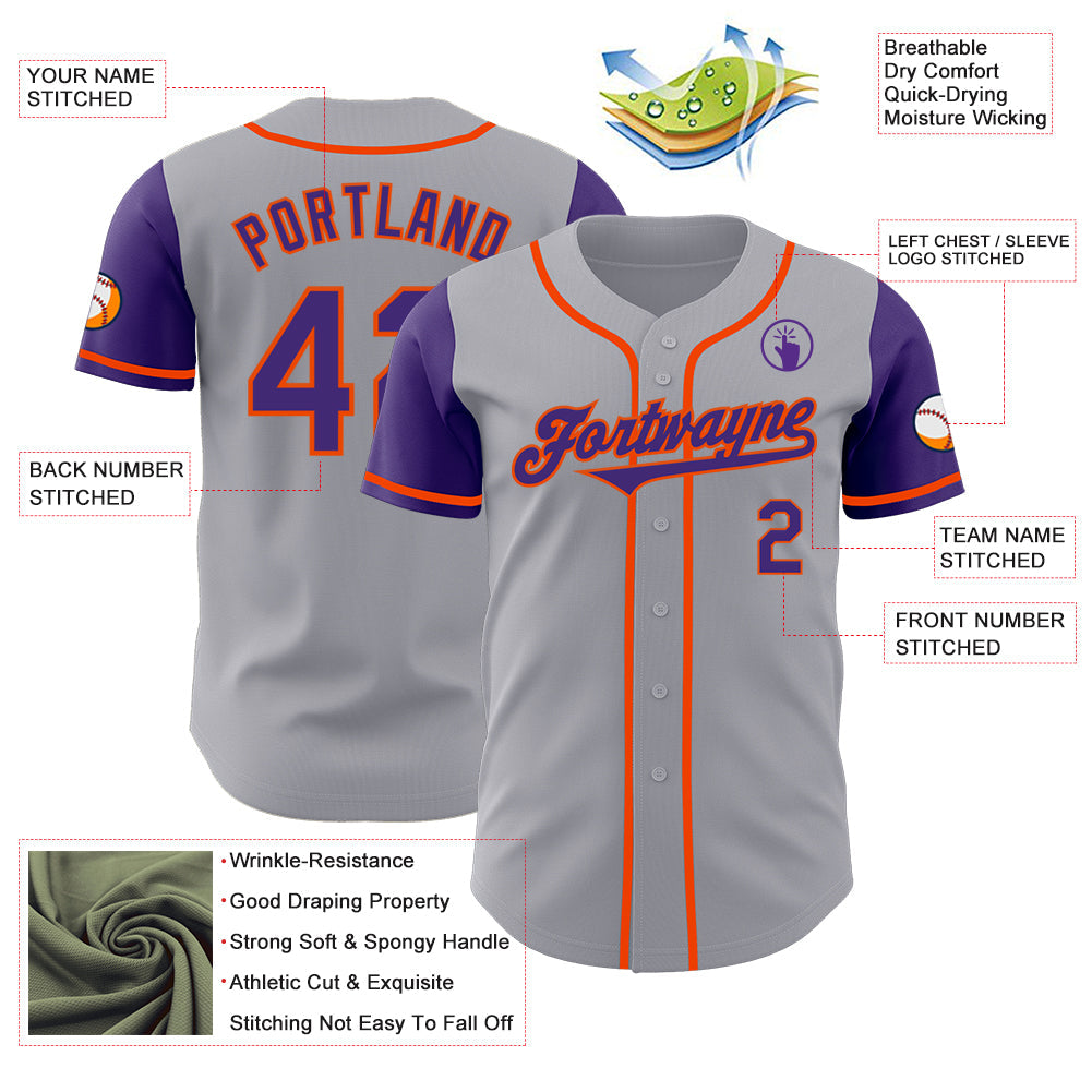 Custom Gray Purple-Orange Authentic Two Tone Baseball Jersey - Sky-Custom