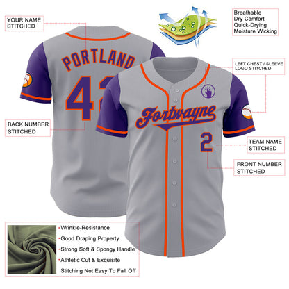 Custom Gray Purple-Orange Authentic Two Tone Baseball Jersey - Sky-Custom