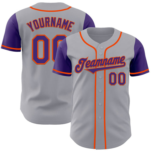 Custom Gray Purple-Orange Authentic Two Tone Baseball Jersey - Sky-Custom
