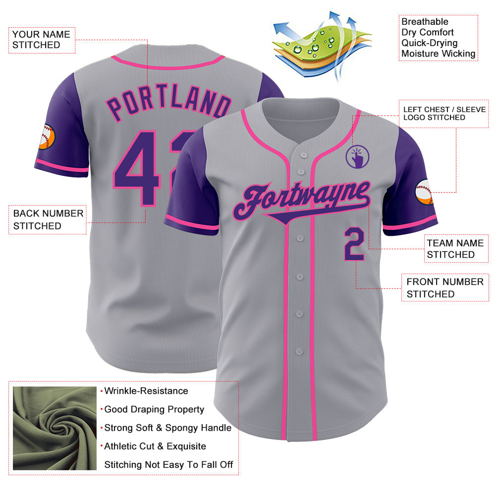 Custom Gray Purple-Pink Authentic Two Tone Baseball Jersey - Sky-Custom