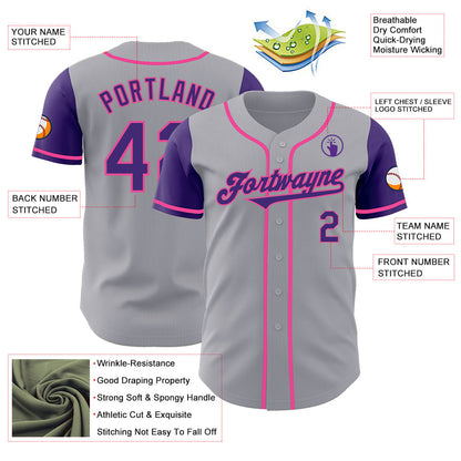 Custom Gray Purple-Pink Authentic Two Tone Baseball Jersey - Sky-Custom