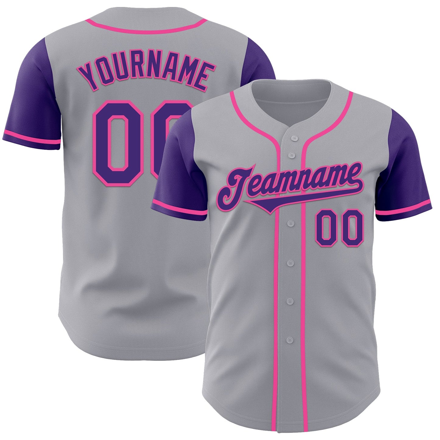 Custom Gray Purple-Pink Authentic Two Tone Baseball Jersey - Sky-Custom