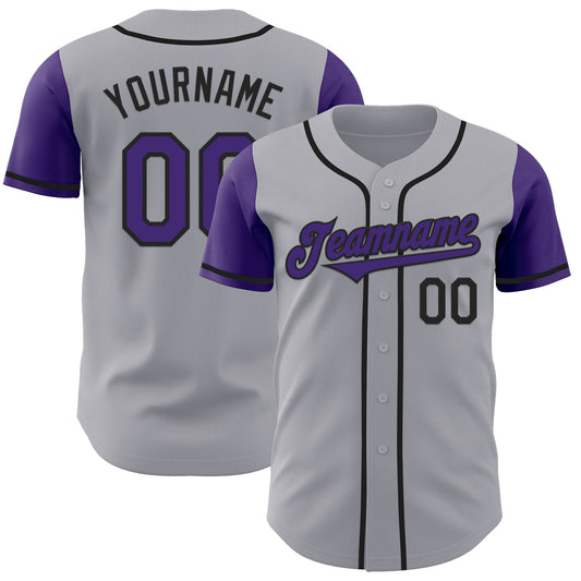 Custom Gray Purple-Black Authentic Two Tone Baseball Jersey - Sky-Custom