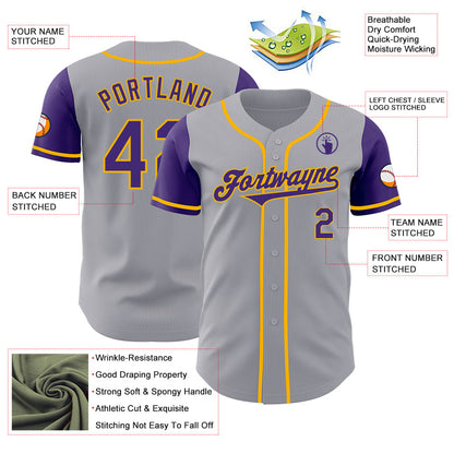 Custom Gray Purple-Gold Authentic Two Tone Baseball Jersey - Sky-Custom