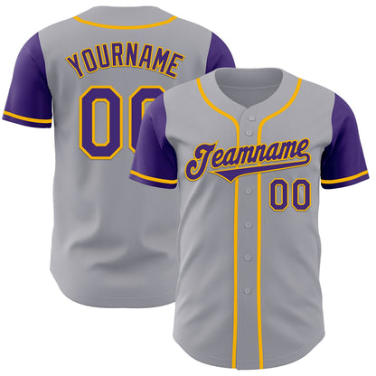 Custom Gray Purple-Gold Authentic Two Tone Baseball Jersey - Sky-Custom